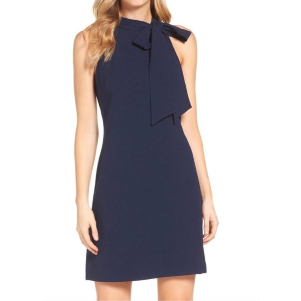NWT Vince Camuto Halter Tie Neck A-Line Dress Size 6 | Navy Blue